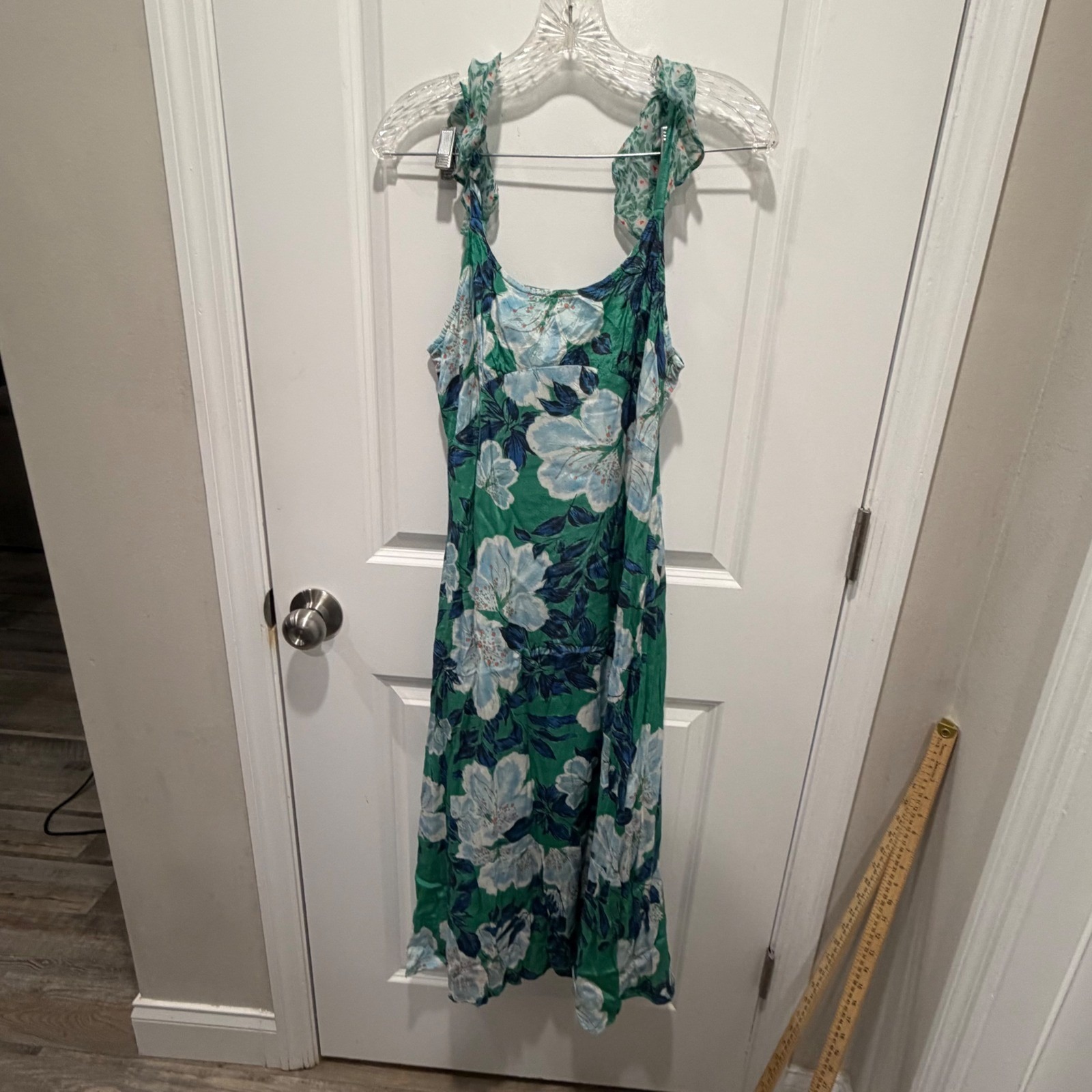 Roller Rabbit Womens Midi Dress Floral Ruffle Strap Green Size S
